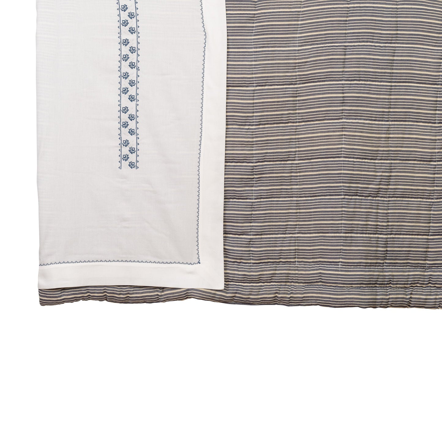 Silk Fabric Bed Runner /Blue-White Striped