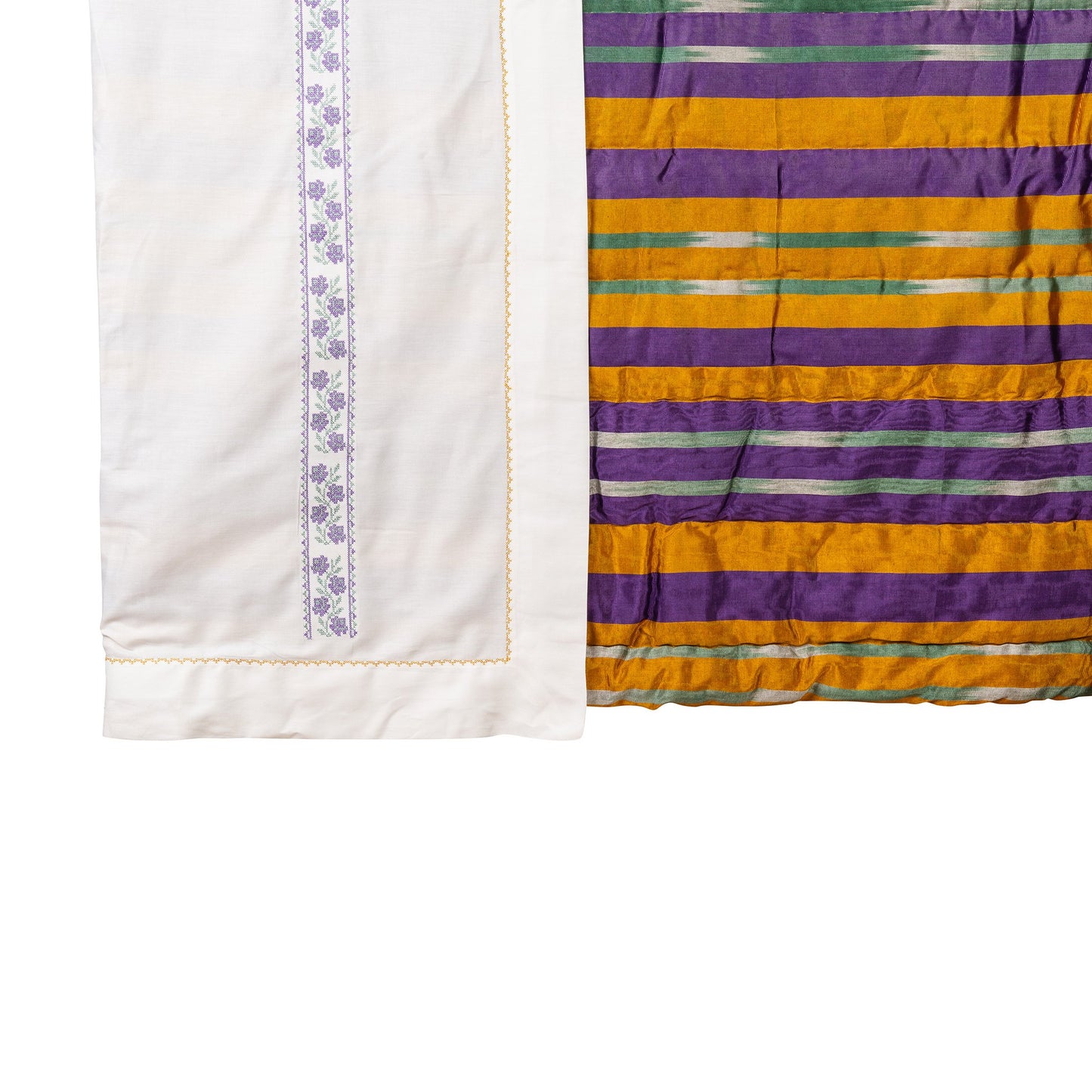 Silk Kutnu Bed Runner /Yellow Purple Striped