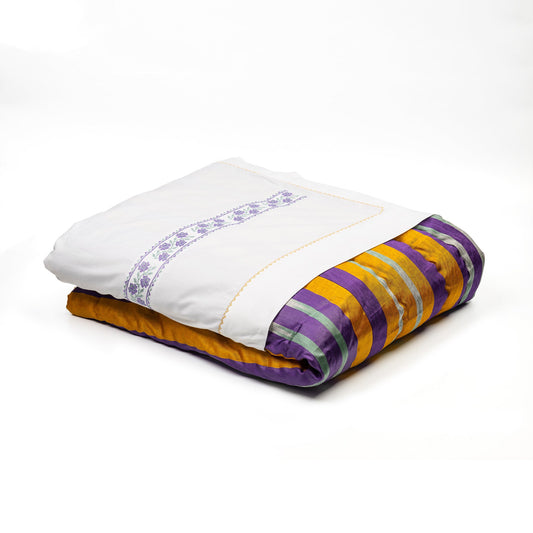 Silk Kutnu Bed Runner /Yellow Purple Striped