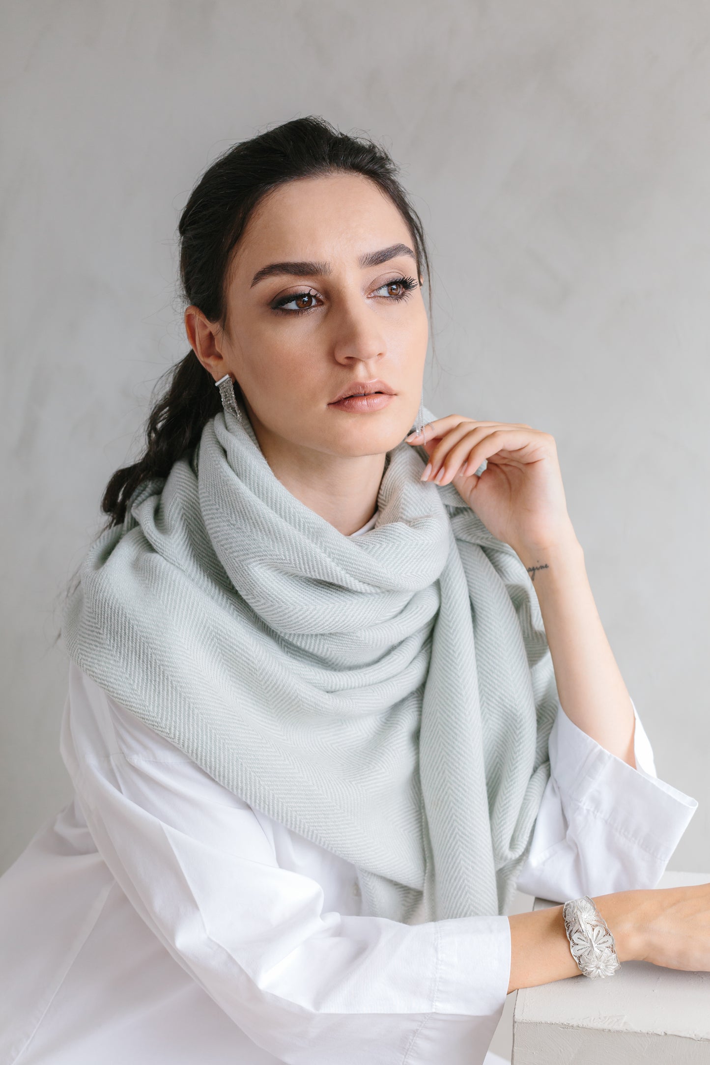 Handloom Wool Silk Shawl Gray