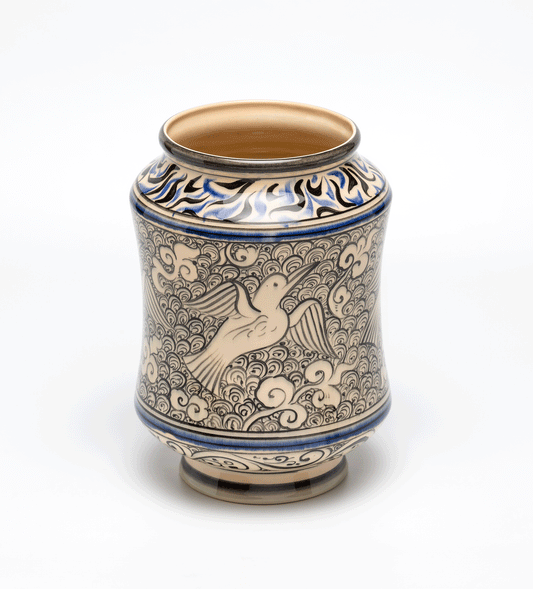 Blue Cream Bird Vase